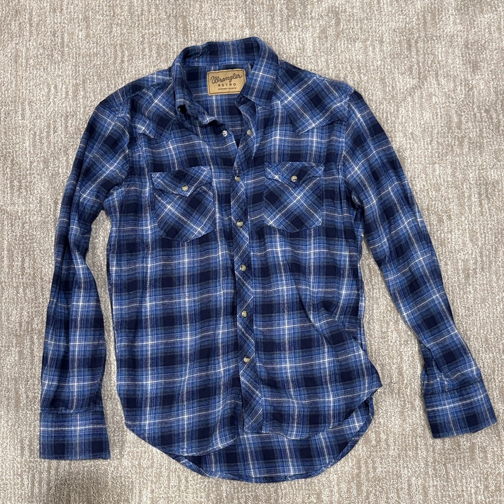 Wrangler Men's Navy Checkered Button-Down Shirt